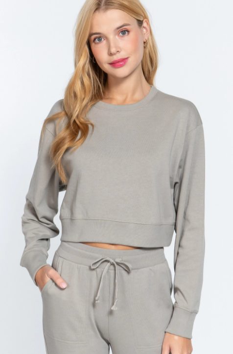 Basic Sweatshirt Crew Neck In Oyster Sage